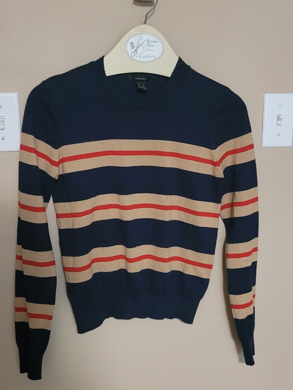 💜2 for $10💜 Bundle and save Striped Navy, Tan & Red Crewneck Sweater